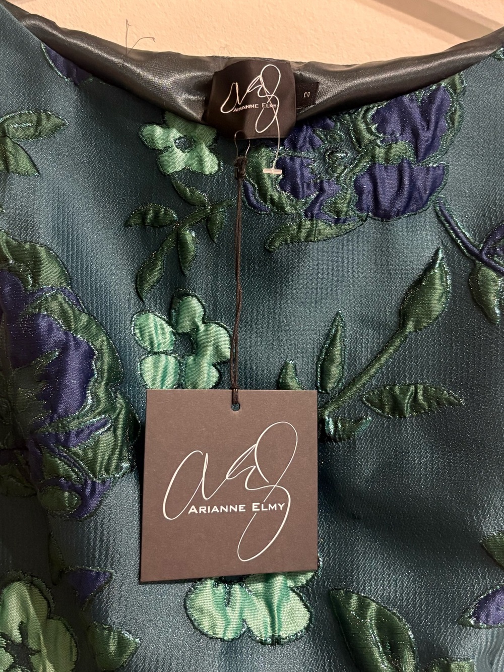 Arianne Elmy Easy Dress Monochrome Dark Green Floral Jacquard Midi Maxi NWT Sz 2 - Picture 10 of 14